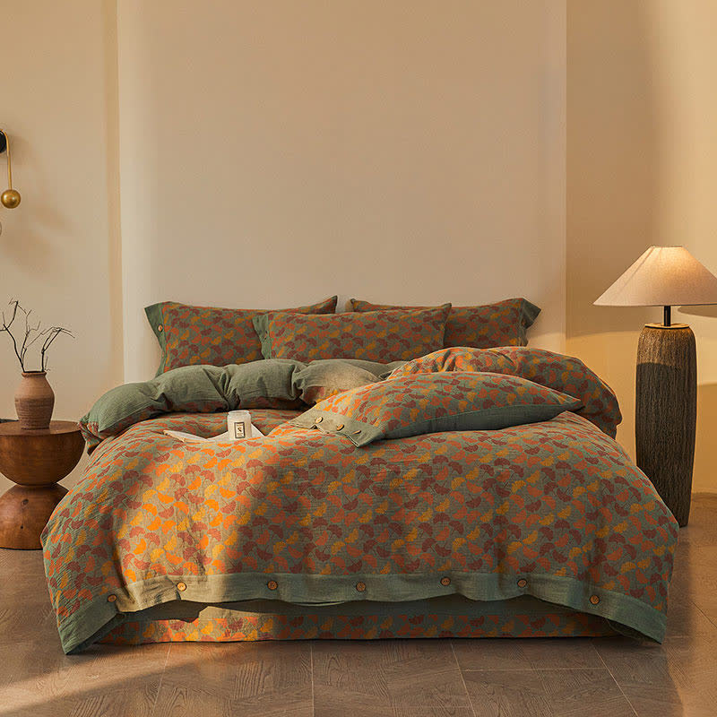 Ownkoti Ginkgo Botanical Cotton Double Gauze Bedding Set(4PCS) - image 1