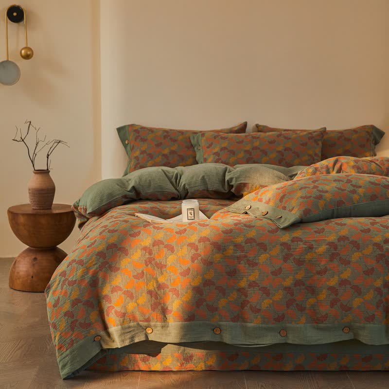 Ownkoti Ginkgo Botanical Cotton Double Gauze Bedding Set(4PCS) - image 2