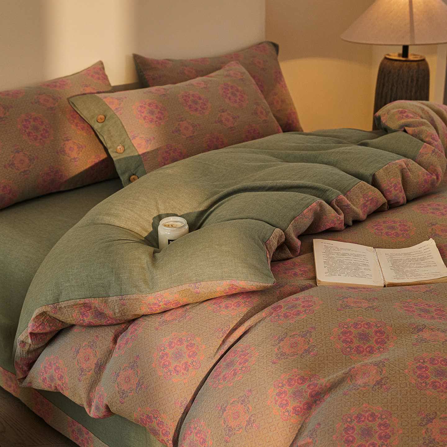 Ownkoti Vintage Geometric Cotton Double Gauze Bedding Set(4PCS) - Light Purple - King - image 13