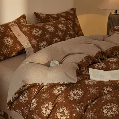 Ownkoti Vintage Geometric Cotton Double Gauze Bedding Set(4PCS) - Coffee - King - image 9