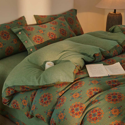Ownkoti Vintage Geometric Cotton Double Gauze Bedding Set(4PCS) - Green - King - image 0