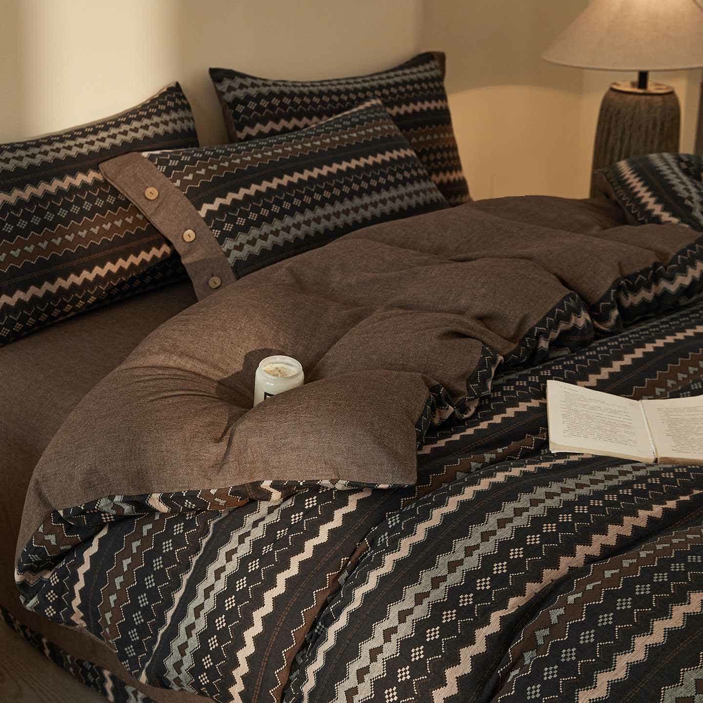 Ownkoti Wavy Stripe Cotton Double Gauze Bedding Set(4PCS) - Dark Blue - King - image 5