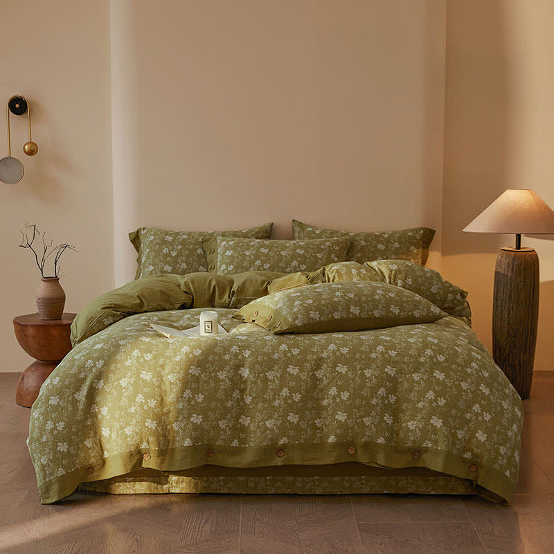 Ownkoti Botanical Floral Cotton Double Gauze Bedding Set(4PCS) - image 1