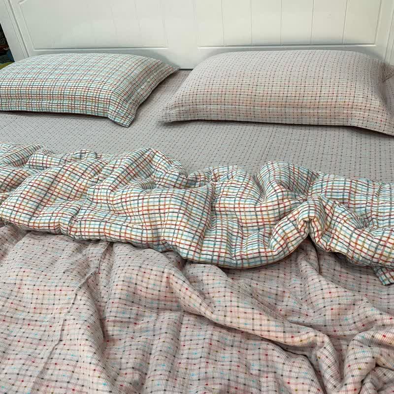 Ownkoti Colorful Check & Dot Cotton Gauze Bedding Set(4PCS) - image 2