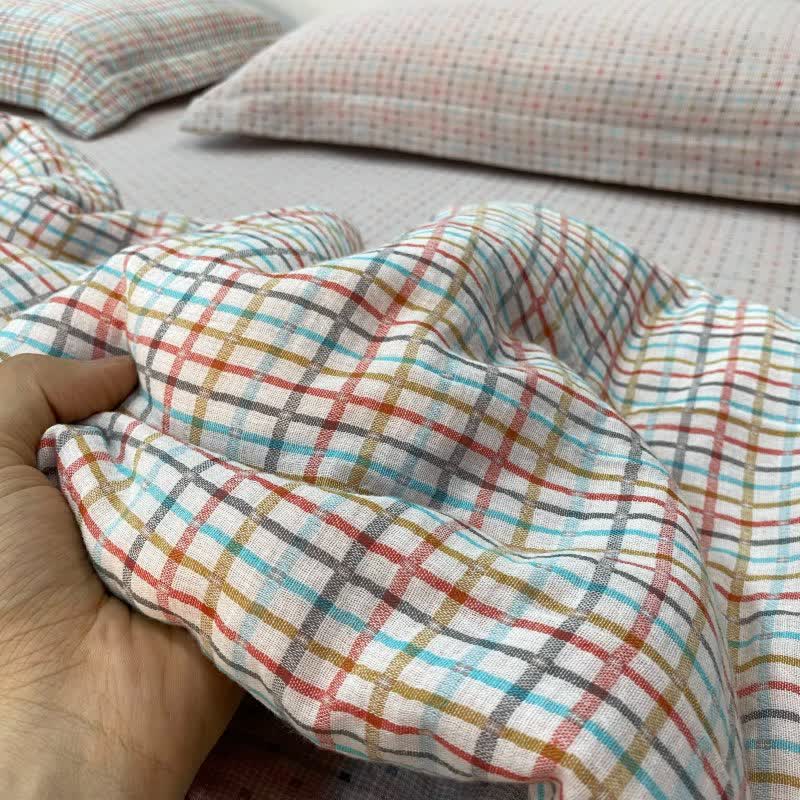 Ownkoti Colorful Check & Dot Cotton Gauze Bedding Set(4PCS) - image 4