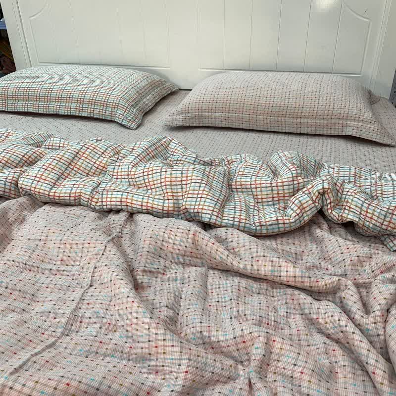 Ownkoti Colorful Check & Dot Cotton Gauze Bedding Set(4PCS) - King - image 0