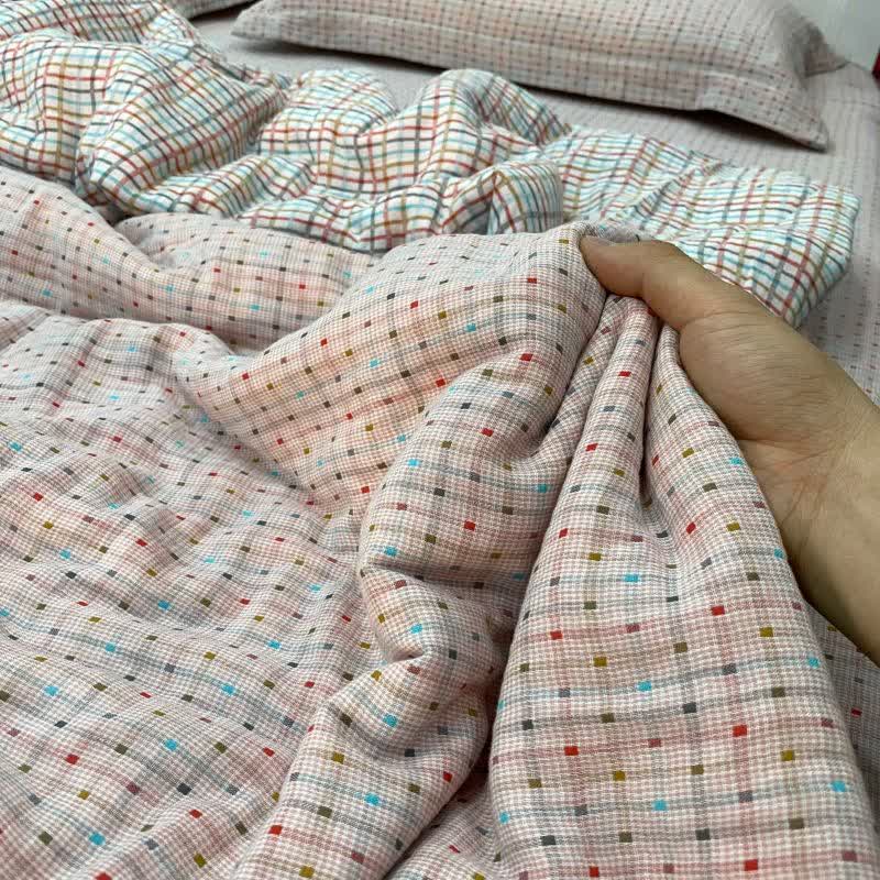 Ownkoti Colorful Check & Dot Cotton Gauze Bedding Set(4PCS) - image 3