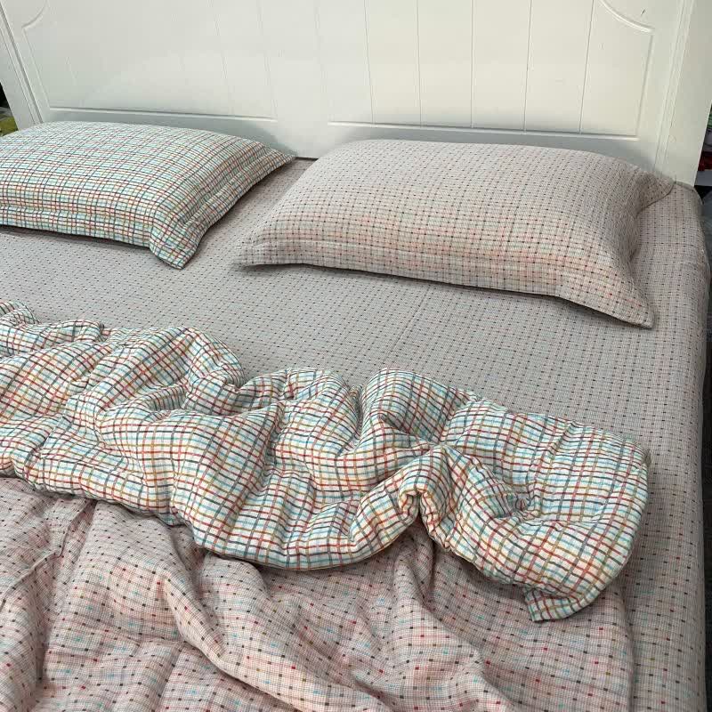 Ownkoti Colorful Check & Dot Cotton Gauze Bedding Set(4PCS) - image 1