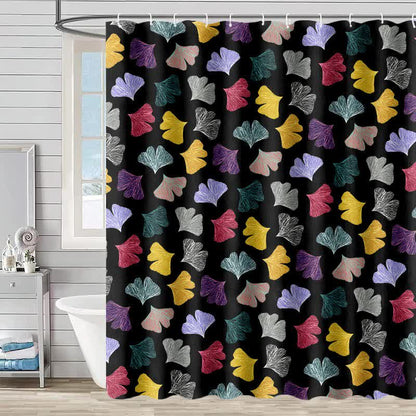 Ownkoti Colorful Ginkgo Leaf Print Shower Curtain - Black - 90"W x 71"L - image 6