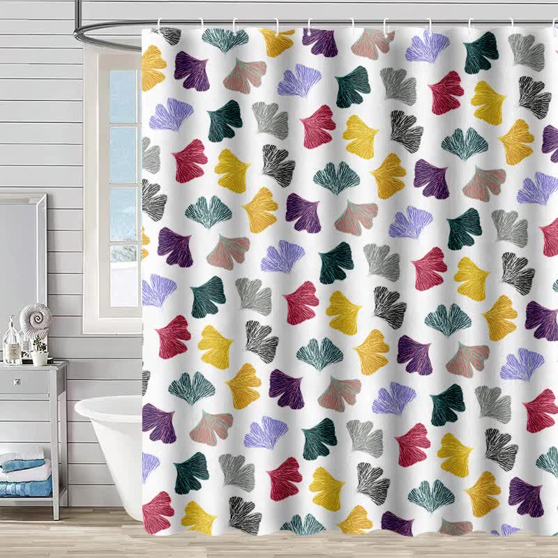 Ownkoti Colorful Ginkgo Leaf Print Shower Curtain - White - 90"W x 71"L - image 2
