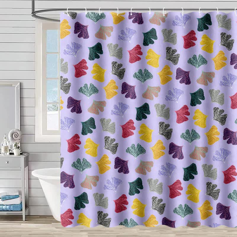Ownkoti Colorful Ginkgo Leaf Print Shower Curtain - Purple - 90"W x 71"L - image 0