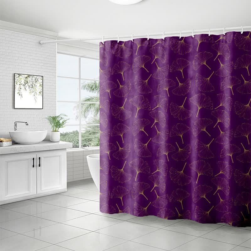 Ownkoti Line Art Ginkgo Leaf Print Shower Curtain - image 3