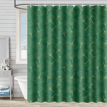 Ownkoti Line Art Ginkgo Leaf Print Shower Curtain - Green - 90"W x 71"L - image 0