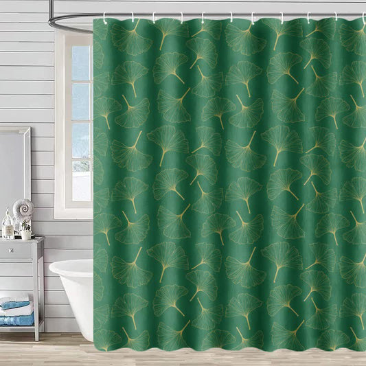 Ownkoti Line Art Ginkgo Leaf Print Shower Curtain - Green - 90"W x 71"L - image 0