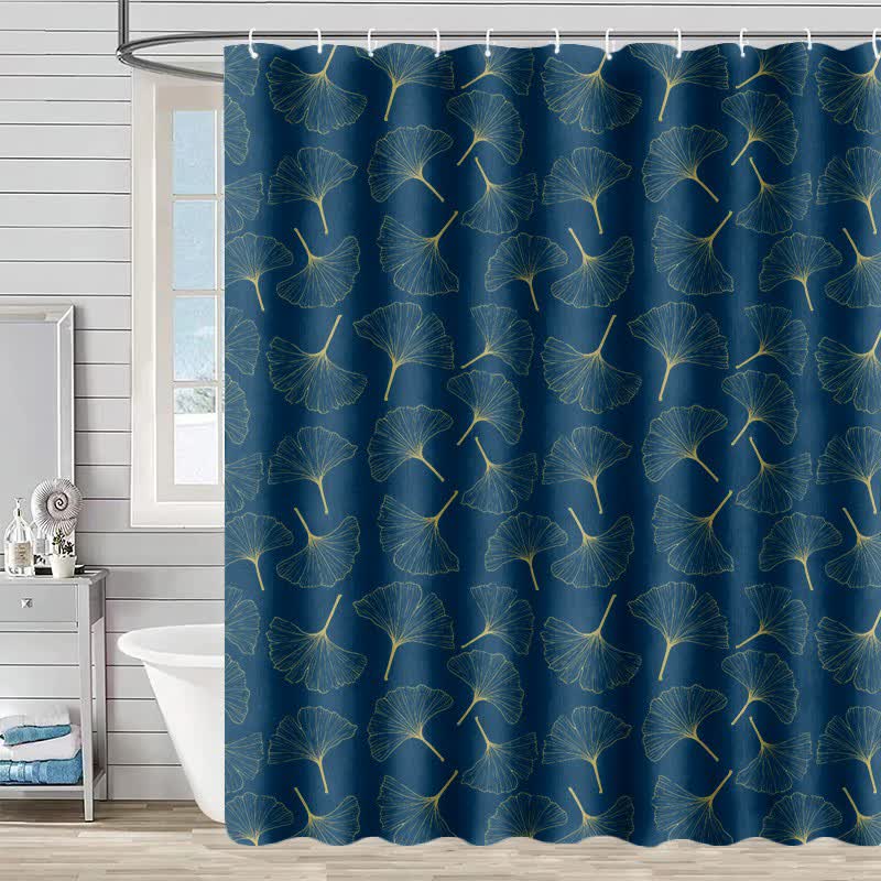 Ownkoti Line Art Ginkgo Leaf Print Shower Curtain - Blue - 90"W x 71"L - image 4