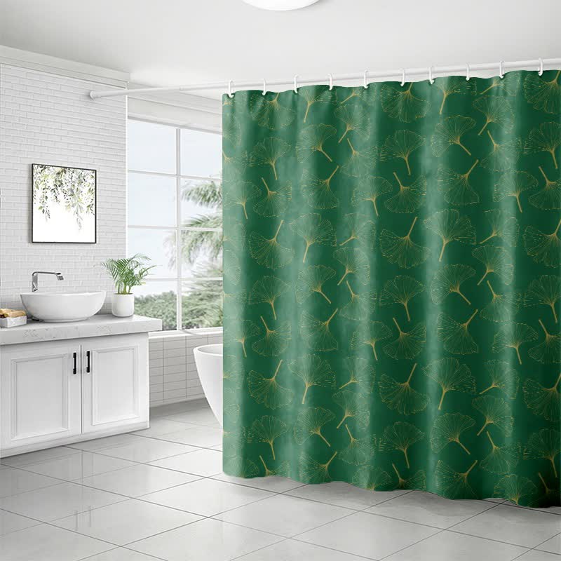 Ownkoti Line Art Ginkgo Leaf Print Shower Curtain - image 1