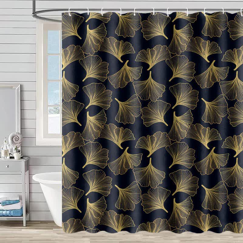 Ownkoti Ginkgo Botanical Print Shower Curtain - Black - 90"W x 71"L - image 6