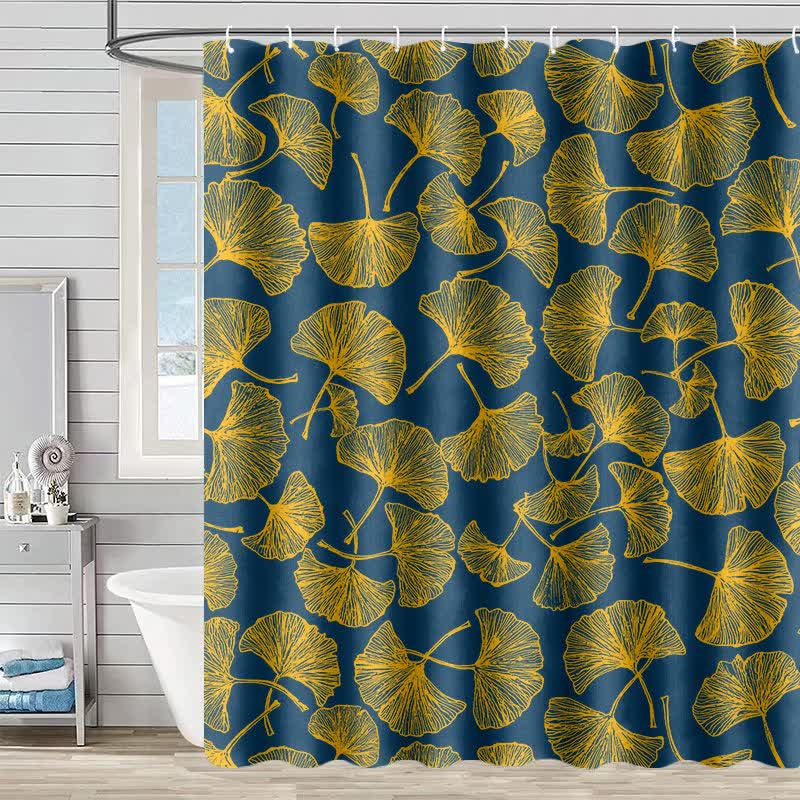 Ownkoti Artistic Ginkgo Leaf Print Shower Curtain - Blue - 90"W x 71"L - image 2