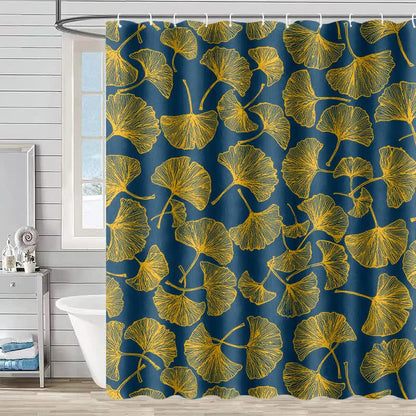 Ownkoti Artistic Ginkgo Leaf Print Shower Curtain - Blue - 90"W x 71"L - image 2