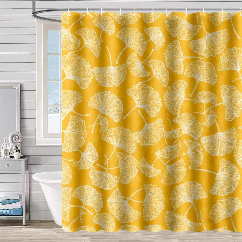 Ownkoti Artistic Ginkgo Leaf Print Shower Curtain - Yellow - 90"W x 71"L - image 0