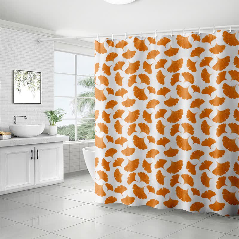 Ownkoti Orange Ginkgo Leaf Print Shower Curtain - image 7