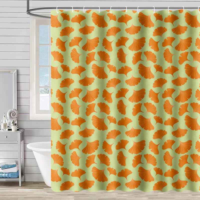 Ownkoti Orange Ginkgo Leaf Print Shower Curtain - Green - 90"W x 71"L - image 4
