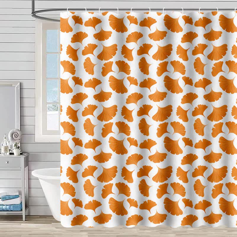 Ownkoti Orange Ginkgo Leaf Print Shower Curtain - White - 90"W x 71"L - image 6