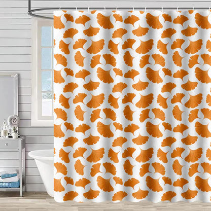 Ownkoti Orange Ginkgo Leaf Print Shower Curtain - White - 90"W x 71"L - image 6