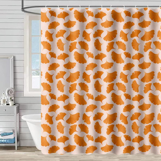 Ownkoti Orange Ginkgo Leaf Print Shower Curtain - Orange - 90"W x 71"L - image 0