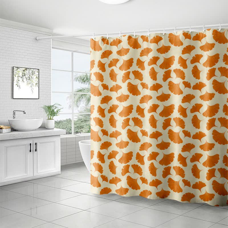 Ownkoti Orange Ginkgo Leaf Print Shower Curtain - image 3