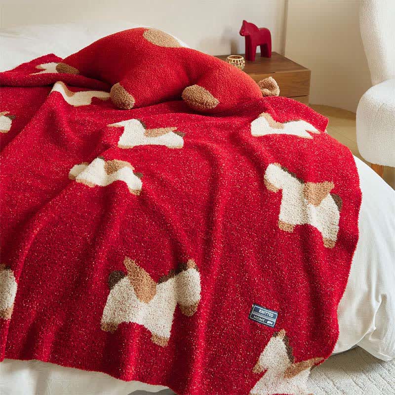 Ownkoti Festive Horse Motif Soft Knit Throw Blanket - image 1