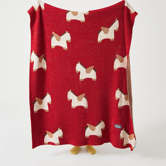 Ownkoti Festive Horse Motif Soft Knit Throw Blanket - 51"W x 67"L - image 0