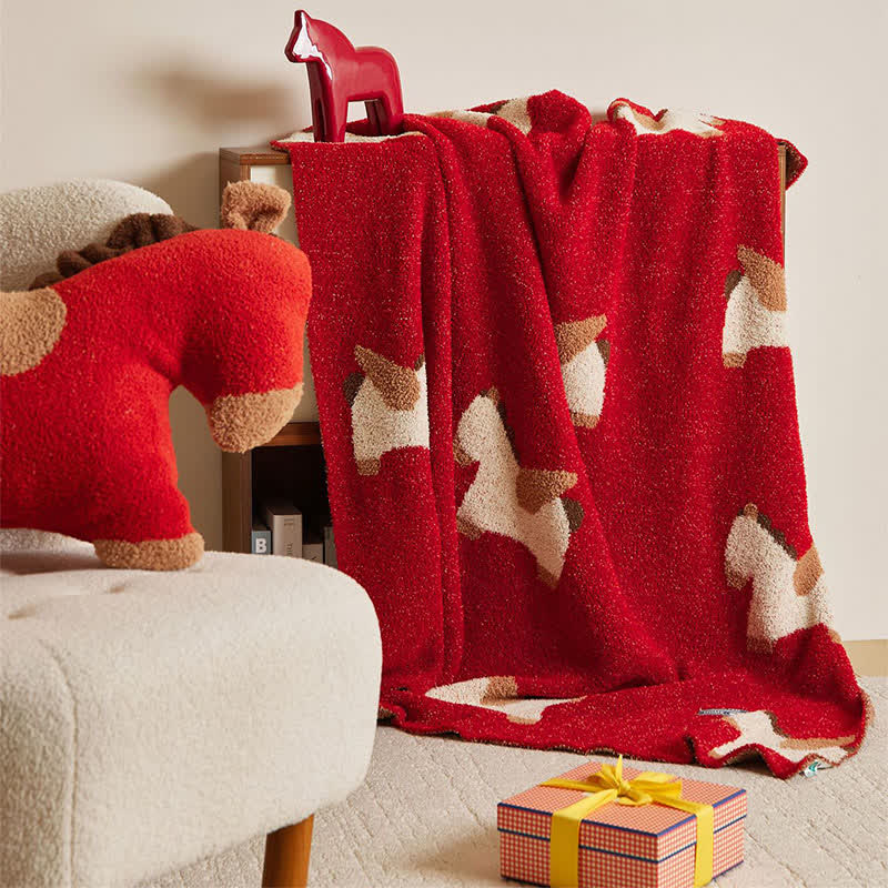 Ownkoti Festive Horse Motif Soft Knit Throw Blanket - image 2