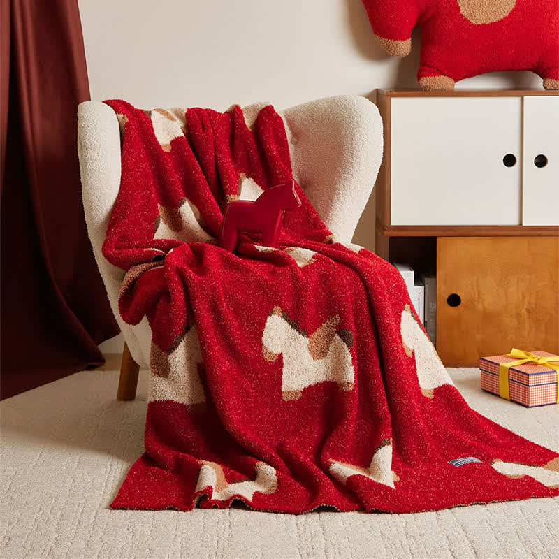 Ownkoti Festive Horse Motif Soft Knit Throw Blanket - image 4