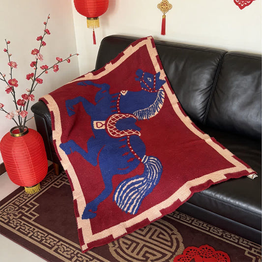 Ownkoti Blue Horse Totem Knitted Throw Blanket - 51"W x 67"L - image 0