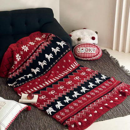Ownkoti Vintage Nordic Horse & Snowflake Throw Blanket - image 1