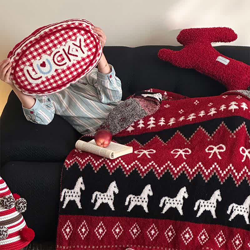 Ownkoti Vintage Nordic Horse & Snowflake Throw Blanket - image 4