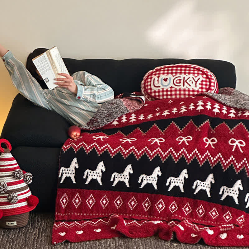 Ownkoti Vintage Nordic Horse & Snowflake Throw Blanket - image 2
