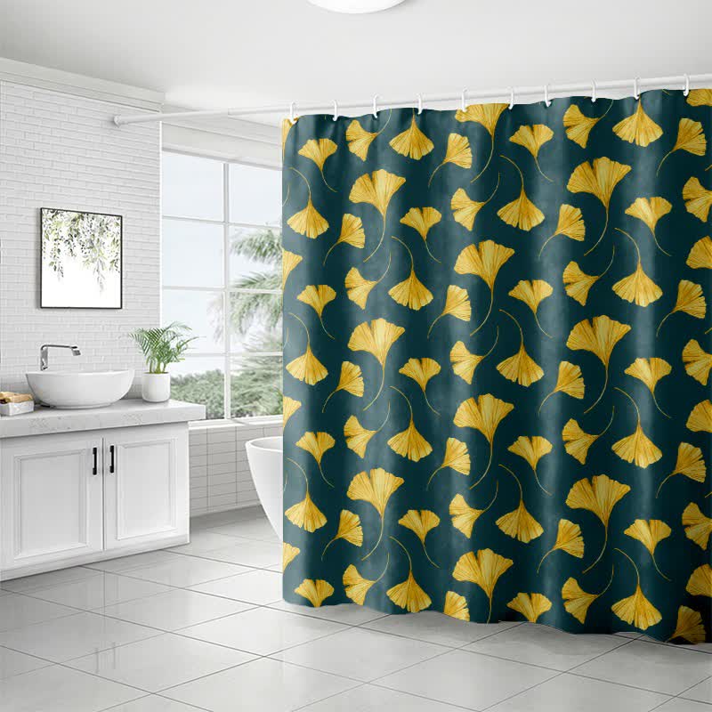 Ownkoti Golden Ginkgo Leaf Print Shower Curtain - image 1