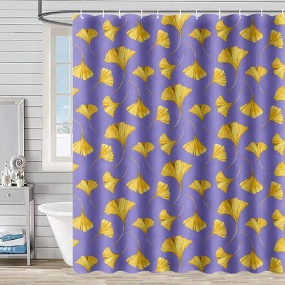 Ownkoti Golden Ginkgo Leaf Print Shower Curtain - Purple - 90"W x 71"L - image 2