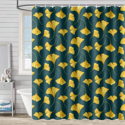 Ownkoti Golden Ginkgo Leaf Print Shower Curtain - Dark Green - 90"W x 71"L - image 0