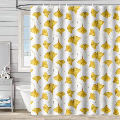 Ownkoti Golden Ginkgo Leaf Print Shower Curtain - White - 90"W x 71"L - image 6