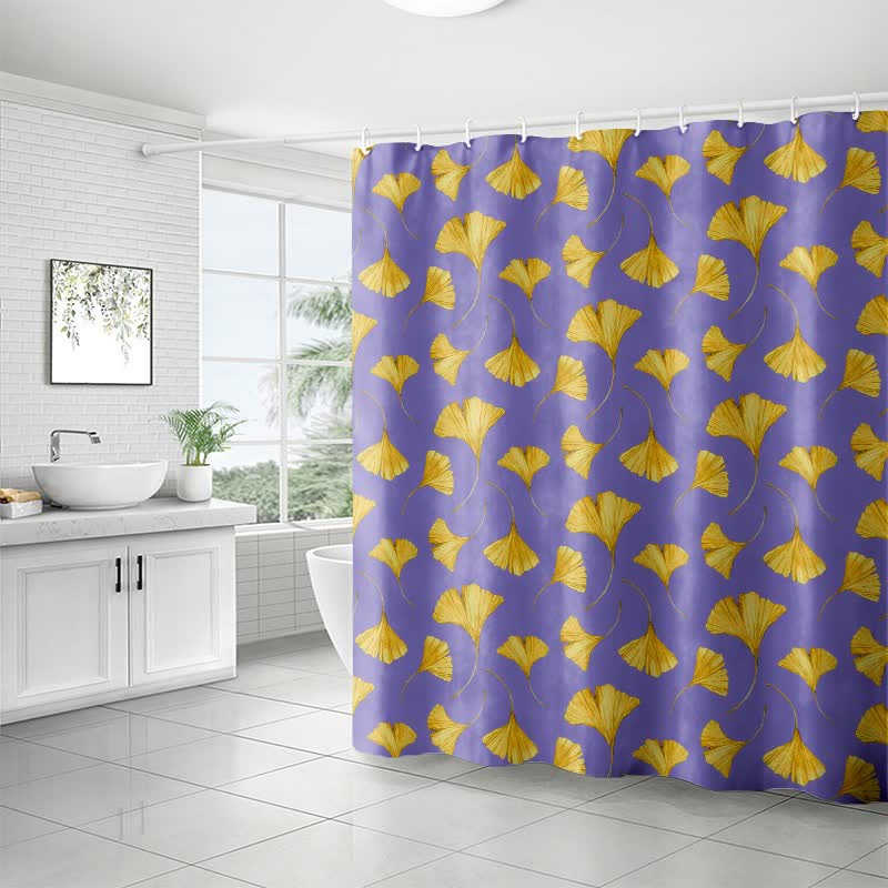 Ownkoti Golden Ginkgo Leaf Print Shower Curtain - image 3