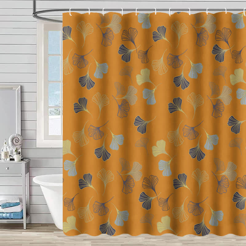 Ownkoti Elegant Ginkgo Leaf Print Shower Curtain - Orange  - 90"W x 71"L - image 2