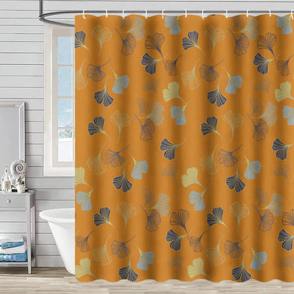 Ownkoti Elegant Ginkgo Leaf Print Shower Curtain - Orange  - 90"W x 71"L - image 2