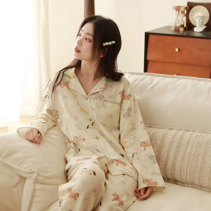 Ownkoti Cartoon Pony & Floral Brushed Cotton Pajamas - image 1