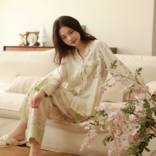 Ownkoti Pastoral Floral Long Sleeve Loungewear Set - Beige - XXL - image 0