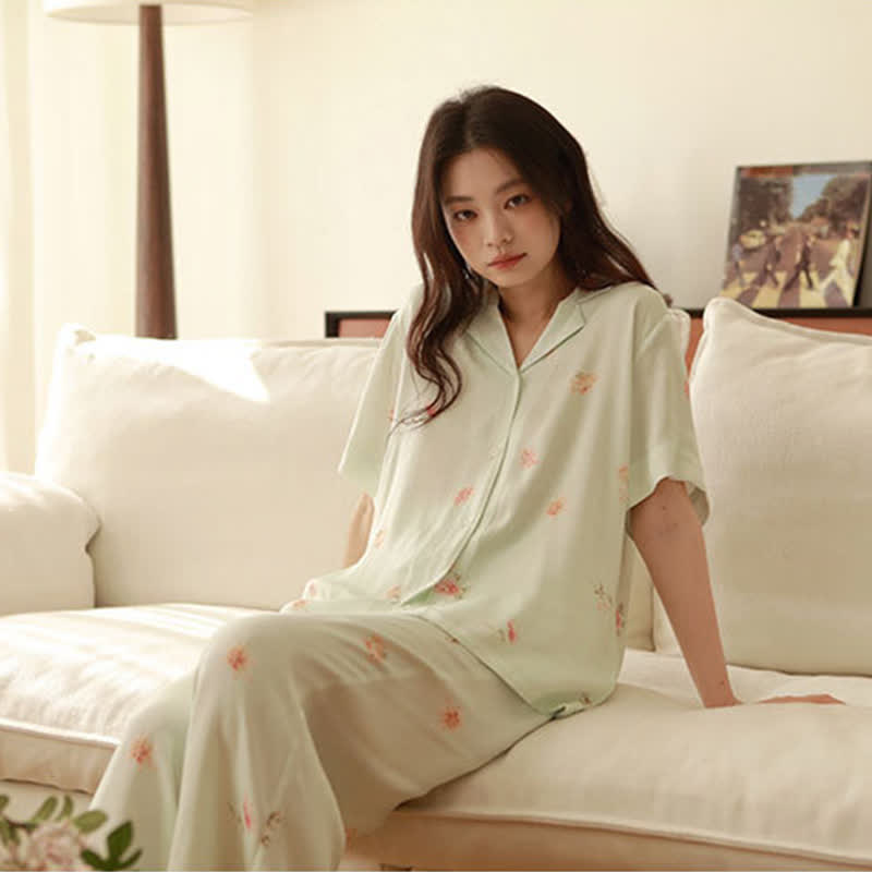 Ownkoti Fresh Green Floral Pajama Set - Green - Short Seelve - XL - image 14