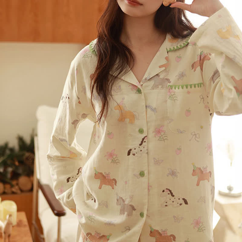 Ownkoti Cartoon Pony & Floral Brushed Cotton Pajamas - image 6