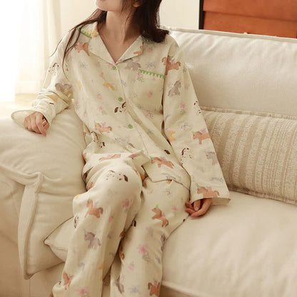 Ownkoti Cartoon Pony & Floral Brushed Cotton Pajamas - image 4